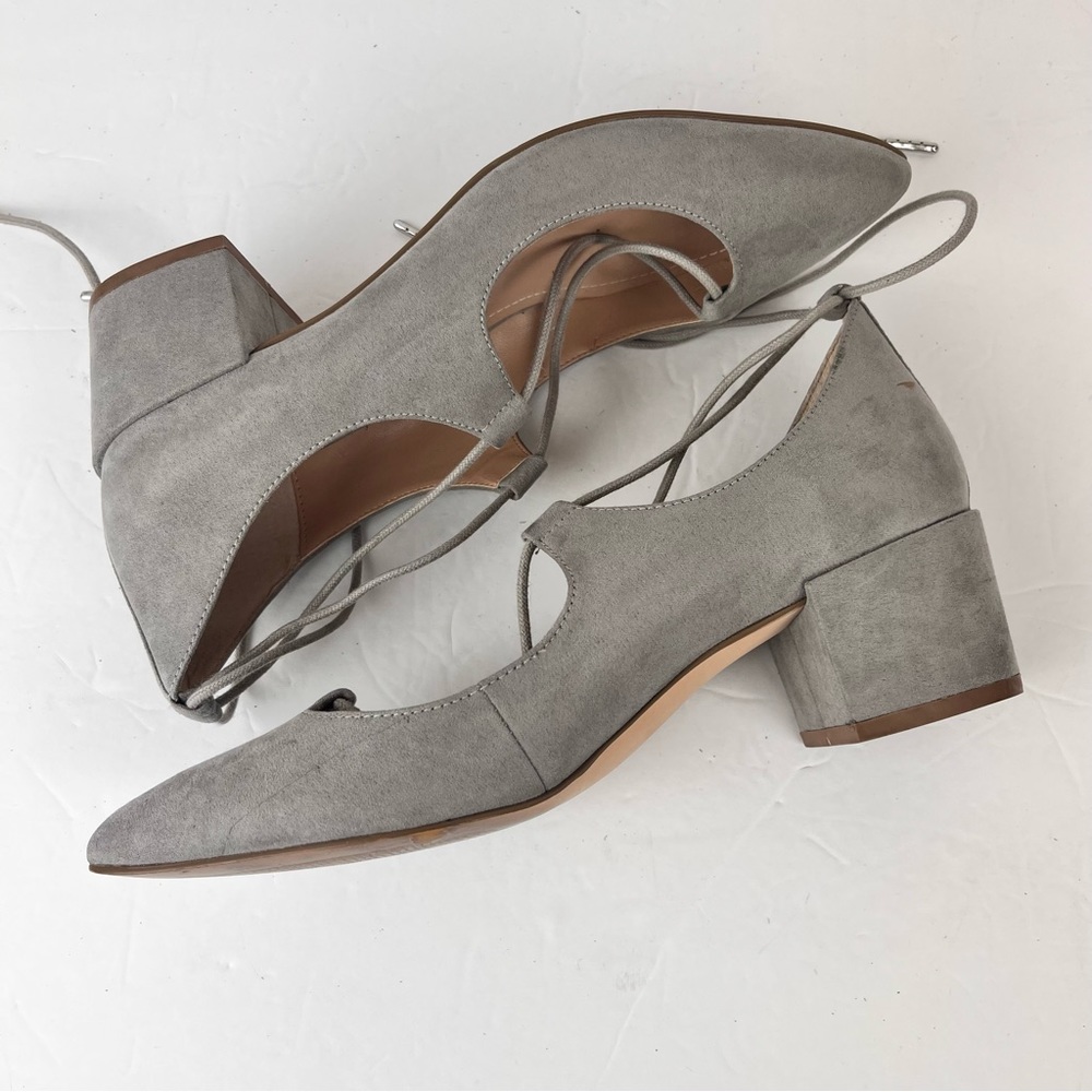 Charles by Charles David ankle tie suede shoes-chunky heel-grey/taupe-sz 7